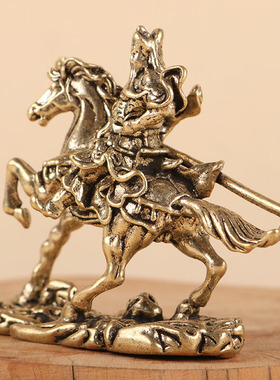 创意纯黄铜小摆件骑马关公武财神关二爷铜像复古T桌面家居茶台摆
