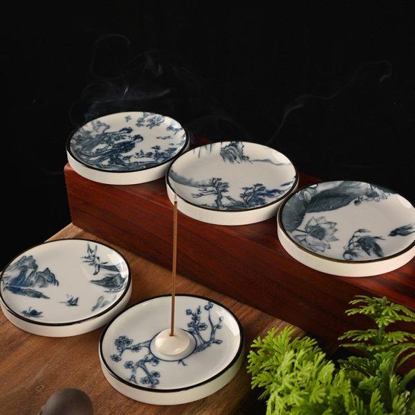 简约青花线香炉香插摆件陶瓷创意仿古香道托盘卧香炉家用迷你檀香,淘宝优惠券,粉丝福利购,淘宝优惠卷