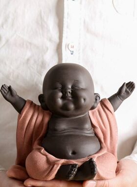 创意紫砂手工弥勒笑佛家居装饰品摆件办公室客厅陶瓷工艺品小摆设