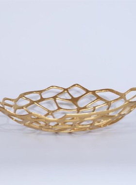简约现代金色金i属镂空果盘果盆黄轻奢创意收纳摆件客厅桌面装饰