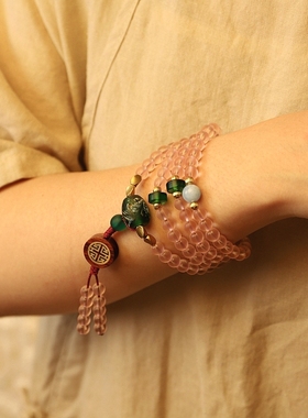 【原创设计.藕粉】手工琉璃手錬佛珠108颗项链礼物念珠粉色饰品女