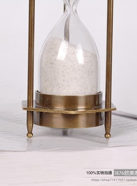 印度进口纯铜手工沙漏带罗盘x 美式桌面装饰品创意摆件 金色流沙