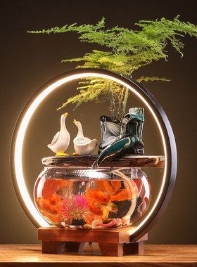 陶瓷流水景喷泉j鱼缸假山玄关生财招客厅家居装饰开业搬家乔迁摆