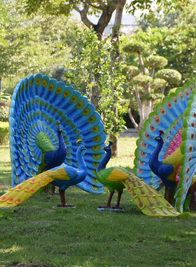 户外仿真动物摆件j孔雀玻璃钢雕塑花园景观布置庭院落地草坪装饰
