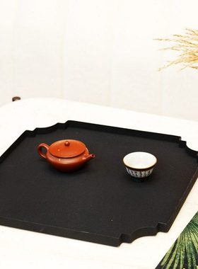 新中式黑色几何磨砂金属托盘禅意茶室茶盘桌面装饰收纳盘家居摆件