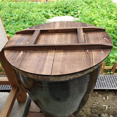 农村老式半圆形木锅盖水缸盖子牛肉汤锅大铁锅盖柴火灶对开木锅盖 - 图2