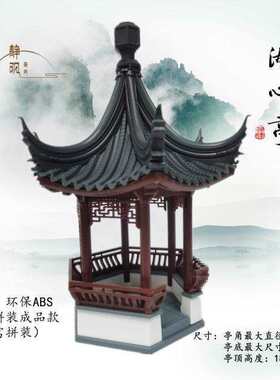 古代亭子装饰 盆景楼阁古亭摆件居室微景观 假山奇石仿茅草亭