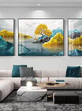 现代简约客厅装饰画大气抽象沙发背景画挂画北欧轻奢三联晶瓷壁画