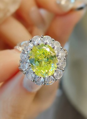 精工高碳钻香槟鸽子蛋戒指女时尚百搭鸟巢切高级轻U奢豪华戒指