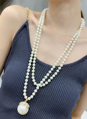 新款复古大气珍珠毛衣链女长款轻奢高G级感项链日韩气质百搭挂件