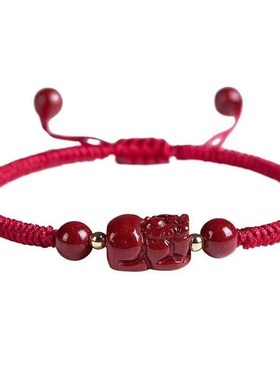 朱砂貔貅手链女编织手绳男v手串情侣手饰本命年红绳手链女款红色