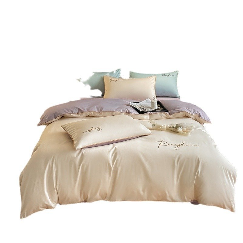 高级感120支长绒棉全棉被套单件纯棉被罩纯色双拼单床单床上用品 - 图3