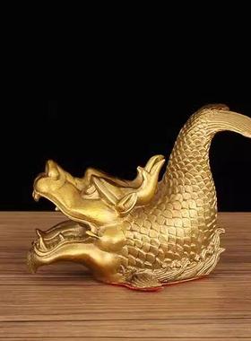 鸱吻摆件厨房黄铜龙头鱼鳌鱼瑞兽螭吻铜器摆件红龙家居铜器摆件