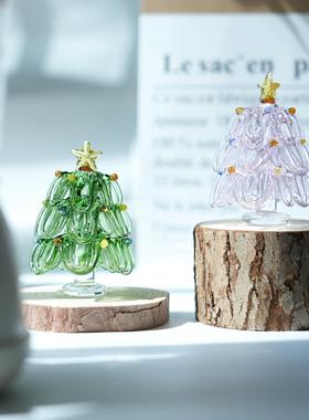 淄博琉璃拉丝圣诞树摆件纯手工挂丝粉色少女心桌面摆放装饰品礼物