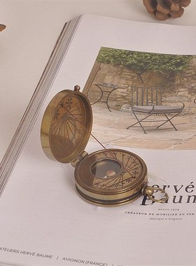 进口黄铜复古怀旧便携指南针指北针罗盘 欧式样板间高档装饰摆件