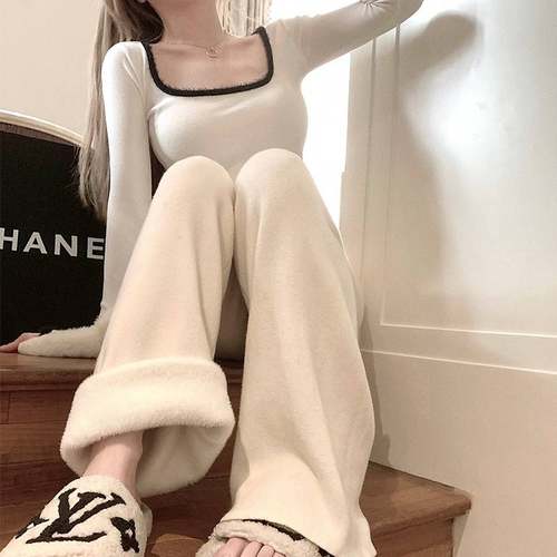 盘盘/PP221124本垂命裤裤/绒包兔芯纱加绒秋针织裤女冬款直筒裤坠 - 图2