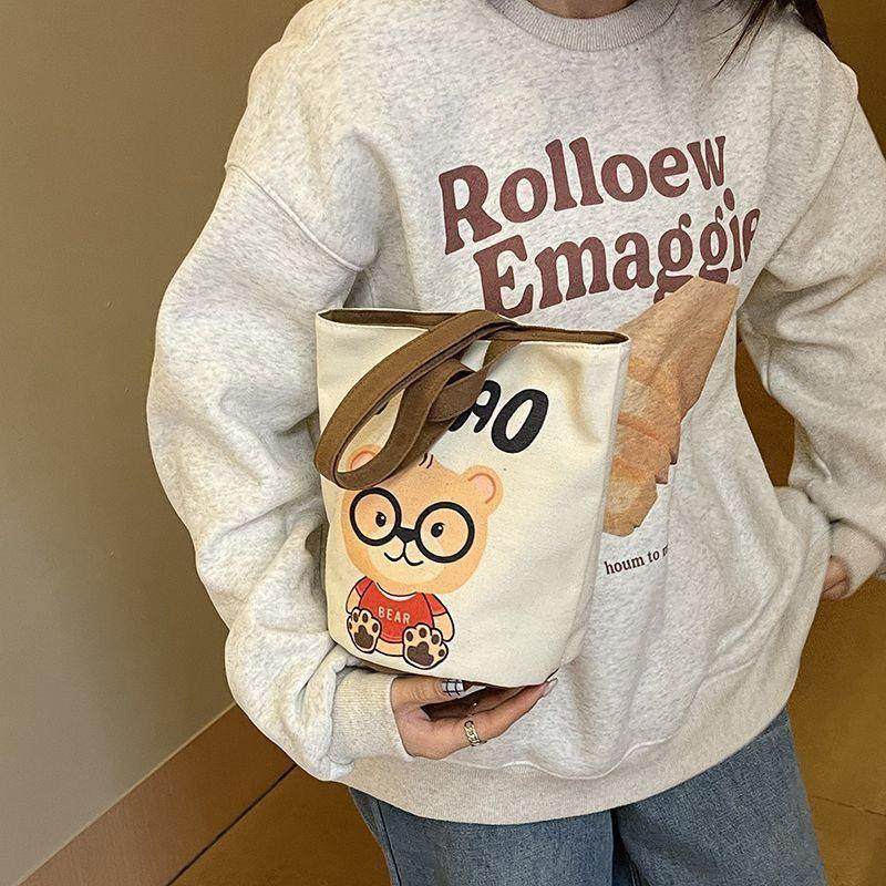 原创手提水桶包手拎外出ins帆布印花可爱简约少女手机女包包时尚L,淘宝优惠券,粉丝福利购,淘宝优惠卷