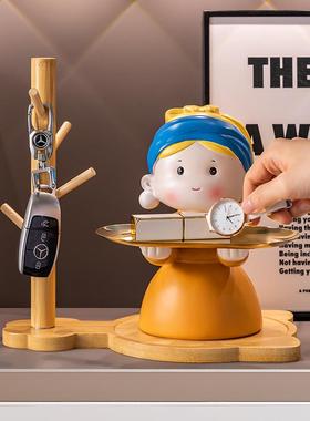 钥匙收纳入户玄关摆件珍珠女孩托盘客厅桌面家居装饰乔迁新居礼品