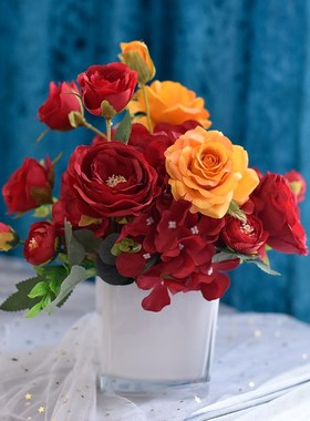 新款清新简约仿真花民宿酒店玻璃摆件客厅餐桌花KTV酒吧场景布置