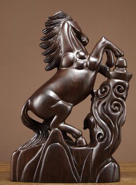 黑檀木雕马到成功摆件实木雕刻生肖马工艺品家居客厅装饰开业礼品