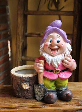 田园树脂卡通小矮人装饰庭院花园客厅幼儿园餐厅装饰落地花盆摆件