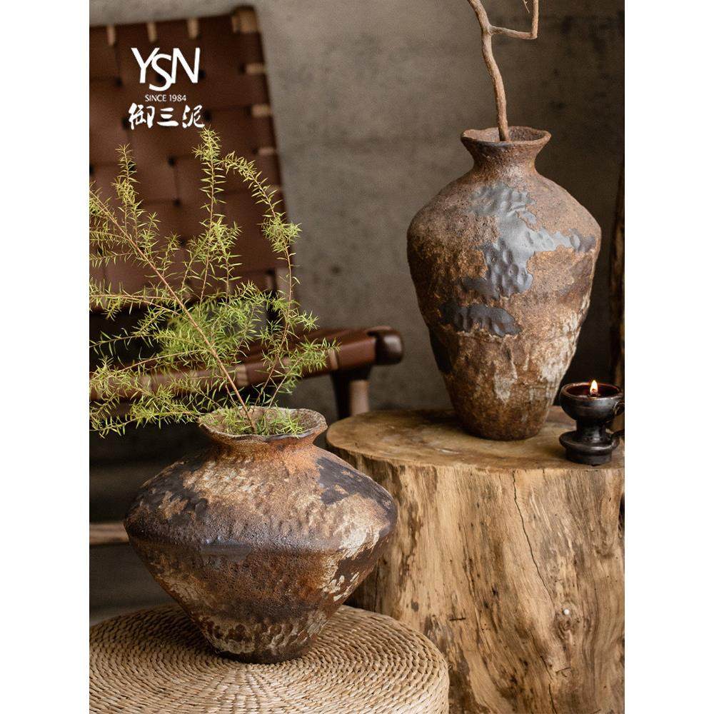 陶瓷花瓶粗陶罐瓶插干花复古手工民宿酒店玄关侘寂风高级感大摆件,淘宝优惠券,粉丝福利购,淘宝优惠卷