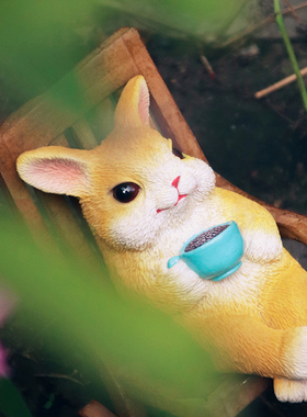 创意可爱小兔子摇椅阳台造景咖啡厅桌面树脂工艺品送礼