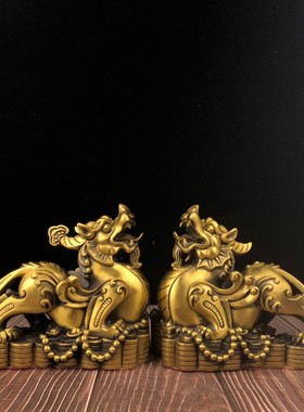 纯铜开运金钱貔貅 镇宅聚财招财神兽 大号貔貅室家居饰品