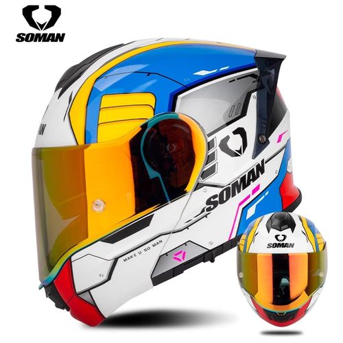 soman 965摩托车头盔揭面盔男女3C认证全盔大码机车双镜片全盔4XL - 图0