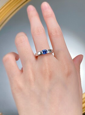 珠宝 欧e美新款S925银5*6皇家蓝仿真钻高级感个性时尚方形戒指
