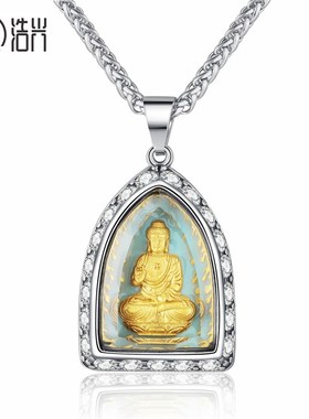镶石钛钢十二生肖本命佛牌八大守护神F男士夜光佛像吊坠项链毛衣