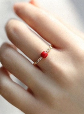 《冬日百利甜e》超美复古树莓仿石榴石镶钻镀S925银戒指新年红时