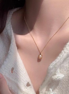 双层叠戴玻璃珍珠项链时尚气质网红豌豆淡水O珍珠吊坠高级感链颈