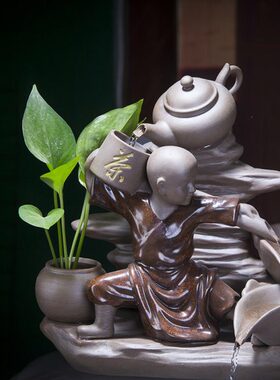 桌面流水喷泉摆件陶瓷风水招财加湿器鱼缸开业礼品客厅办公室装饰