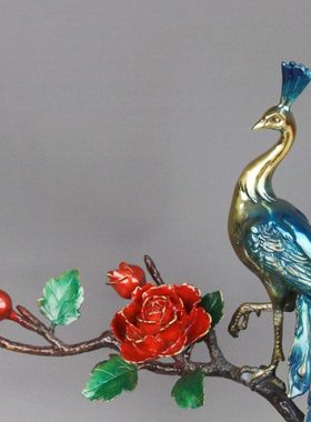 铜现代客厅桌面简约铜空雀大号摆件日常送礼家居新中式铜工艺品