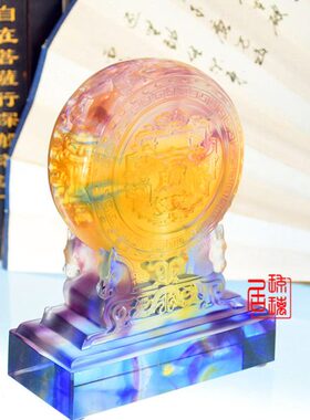 开业礼物摆件双赢成功鼓古法琉璃轻奢办公室家居装饰水晶奖杯礼品