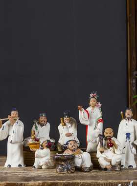 美吔手工石湾陶瓷八仙过海曹国舅蓝采和假山盆景鱼缸造景书房装饰