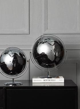 现代轻奢金银黑色地球仪摆件简约样板间书房客厅玄关办公室装饰品