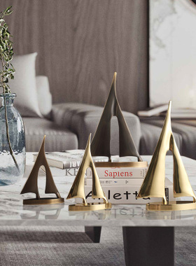 轻奢纯铜一帆风顺帆n船摆件老板领导办公室办公桌装饰品电视柜摆