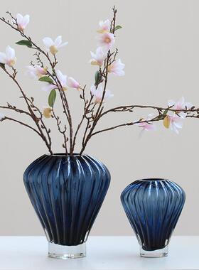 创意轻奢竖纹大肚子灯笼玻璃花瓶水培餐桌软装酒店售楼装饰品摆件