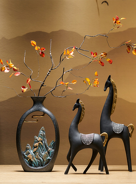 新中式花瓶轻奢i大气家庭客厅插花工艺品餐桌装饰品博古架高档摆