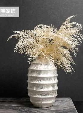 中式样板间书房桌面创意大理石托盘金属烛台陶罐花瓶摆件软装搭配