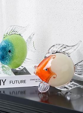 琉璃轻奢亲嘴鱼对嘴鱼动物摆件招财客厅样板房玄关桌面装饰品送礼