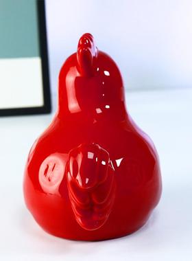 陶瓷生肖红公鸡吉祥物乔迁办公室客厅玄关家居装饰酒柜书房小摆件