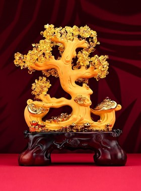 铜欣祥树脂《代代发财》发财树摆件客厅玄关装饰品开业乔迁礼品