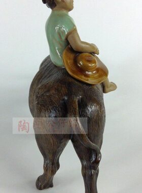 陶瓷工艺品石湾公仔家居礼品装饰品客厅桌面人摆件放牛女牧童促销