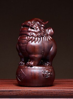 黑檀木雕貔貅摆件一对实木皮丘家居客厅办公室玄关工艺品开业送礼