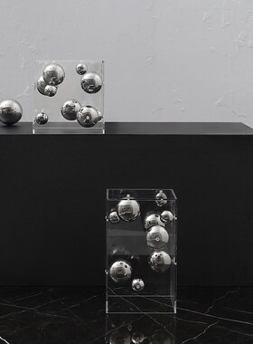 密度家居现代简约亚克力金属装饰结构球几何摆件样板间透明展示罩