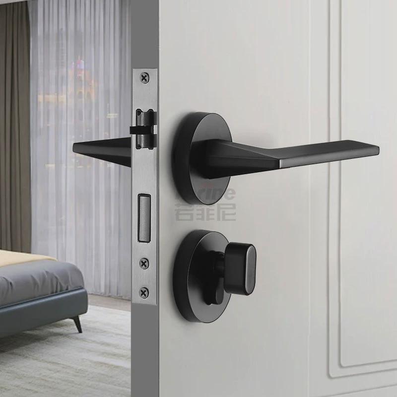 黑色门锁磁吸静音卧室房门锁室内分体锁卫生间实木门把手执手锁具 - 图3