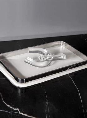 简约现代轻奢皮质金属长方形几何托盘样板房餐厅收纳盘装饰盘摆件